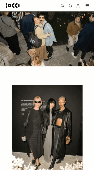 Group of stylish individuals at a Bocci event, socializing and posing for photos in a c...